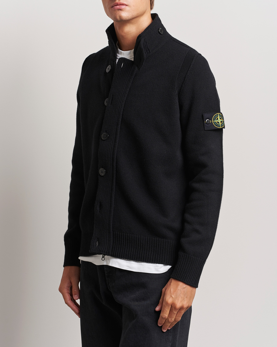 Herre |  | Stone Island | Knitted Lambswool Zip Cardigan Black