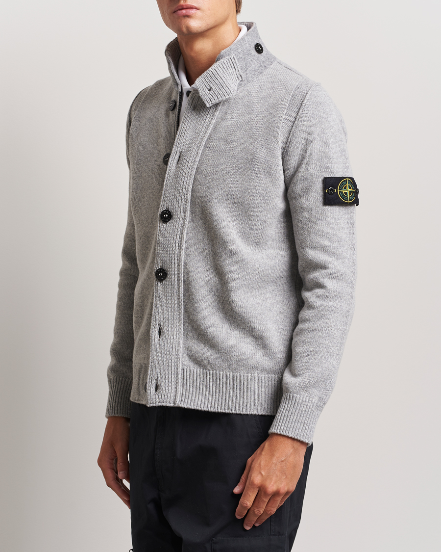 Herre | Stone Island | Stone Island | Knitted Lambswool Zip Cardigan Melange Grey