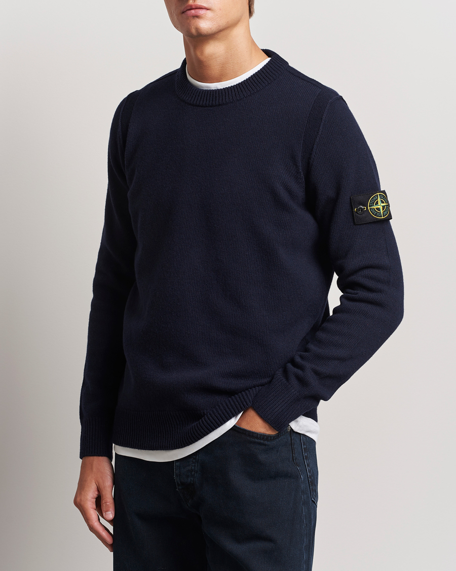 Herre |  | Stone Island | Knitted Lambwool Sweater Navy Blue