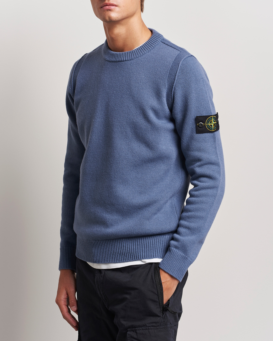 Herre |  | Stone Island | Knitted Lambwool Sweater Mid Blue