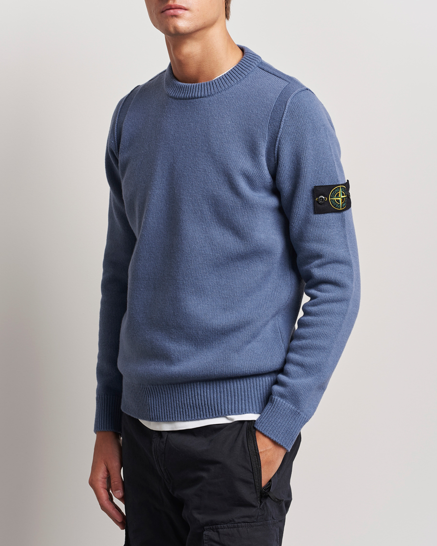 Herre | Luxury Brands | Stone Island | Knitted Lambwool Sweater Mid Blue