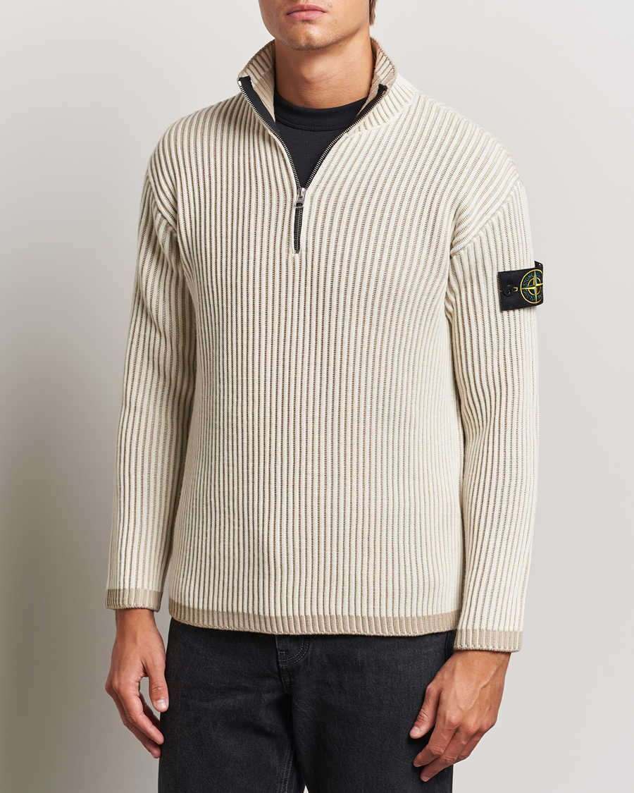 Herre | Half-zip | Stone Island | Full Rib Wool Half Zip Natural