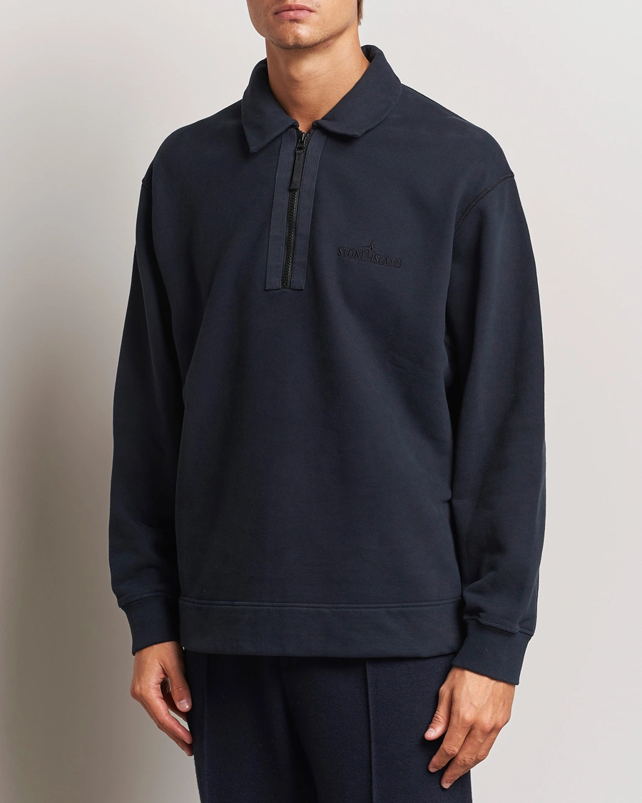 Herre | Sweatshirts | Stone Island | Garment Dyed Fleece Zip Polo Navy Blue