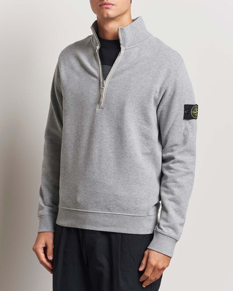 Herre |  | Stone Island | Garment Dyed Fleece Half Zip Melange Grey