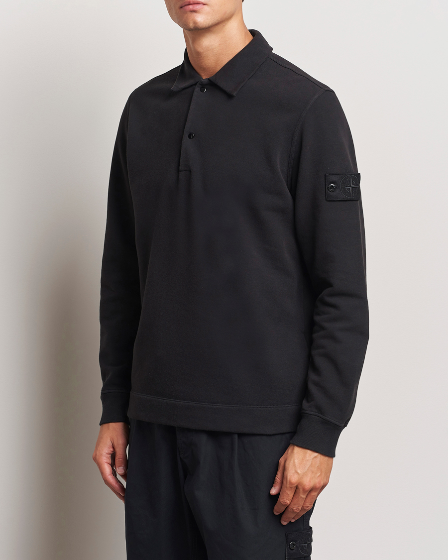 Herre | Nye varemærker | Stone Island | Ghost Organic Cotton Fleece Polo Sweatshirt Black