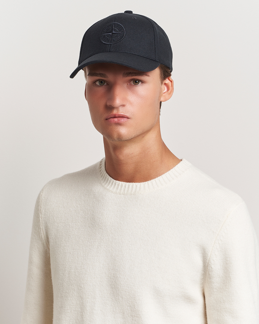 Herre |  | Stone Island | Wool Nylon Flannel Cap Navy Blue