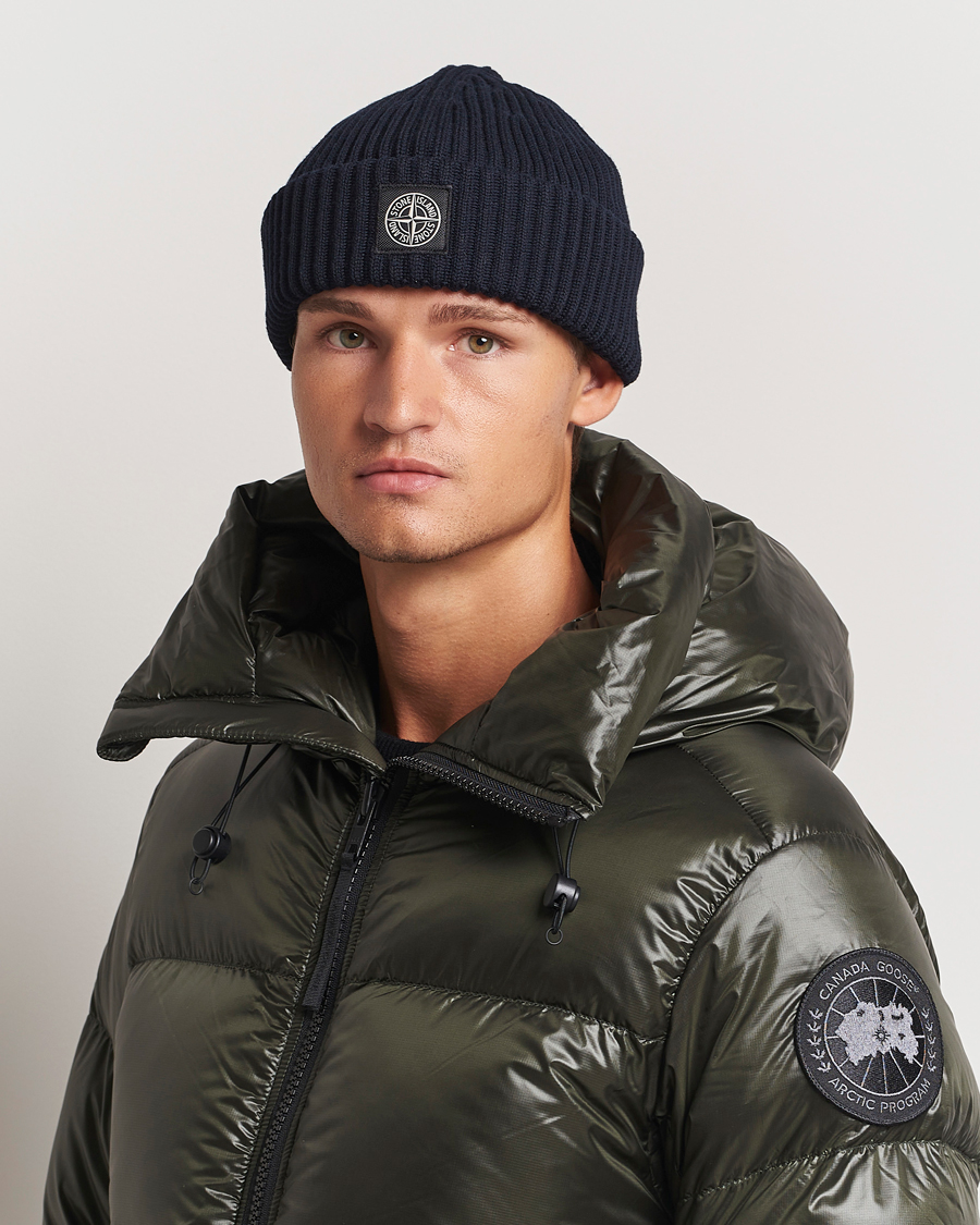 Herre |  | Stone Island | Full Rib Wool Beanie Navy Blue