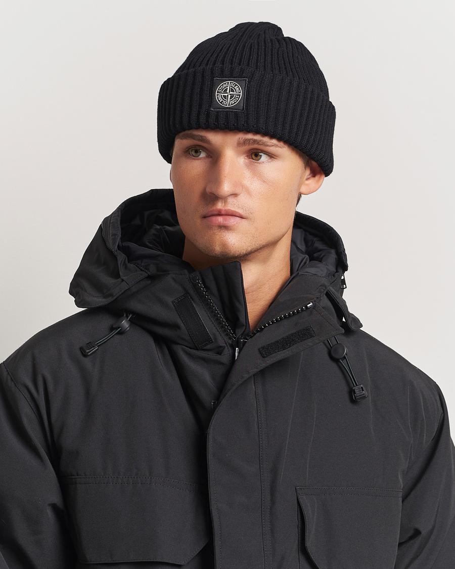 Herre | Huer | Stone Island | Full Rib Wool Beanie Black