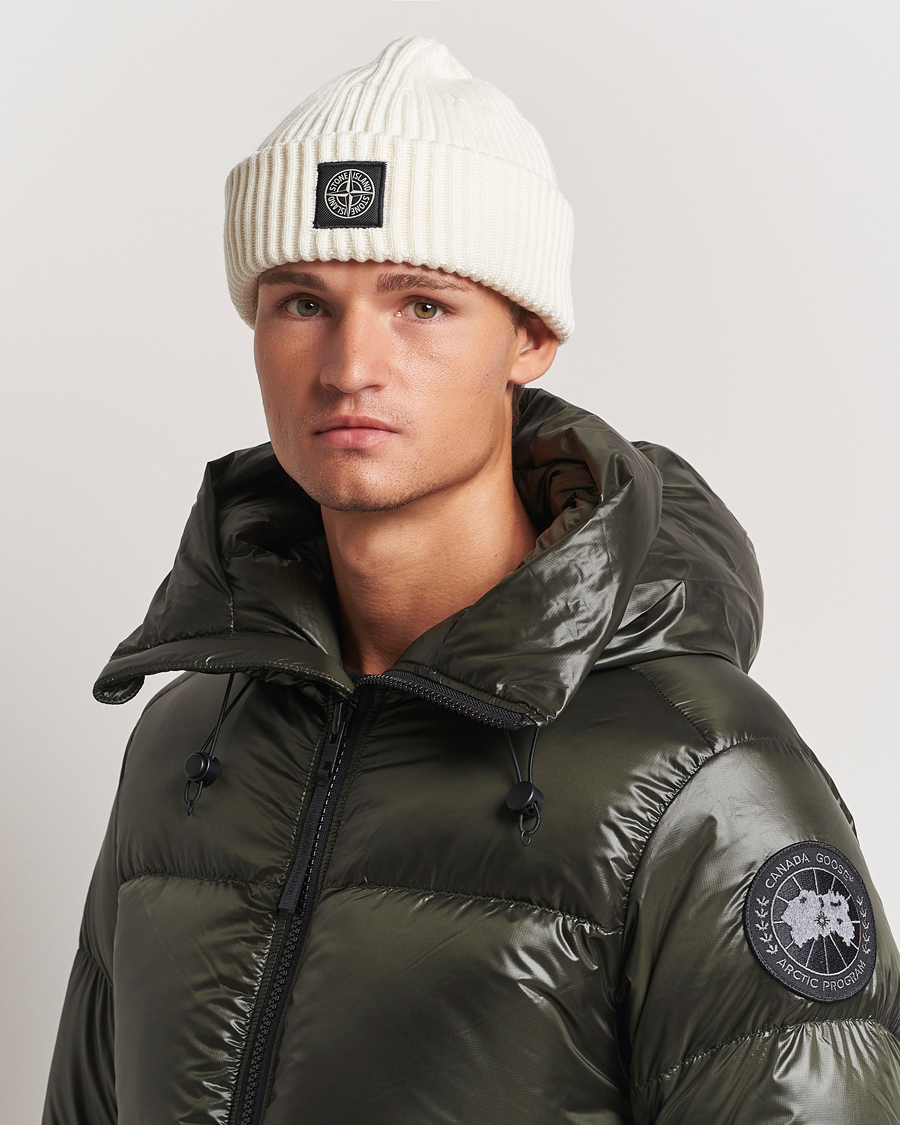 Herre | Huer | Stone Island | Full Rib Wool Beanie Natural