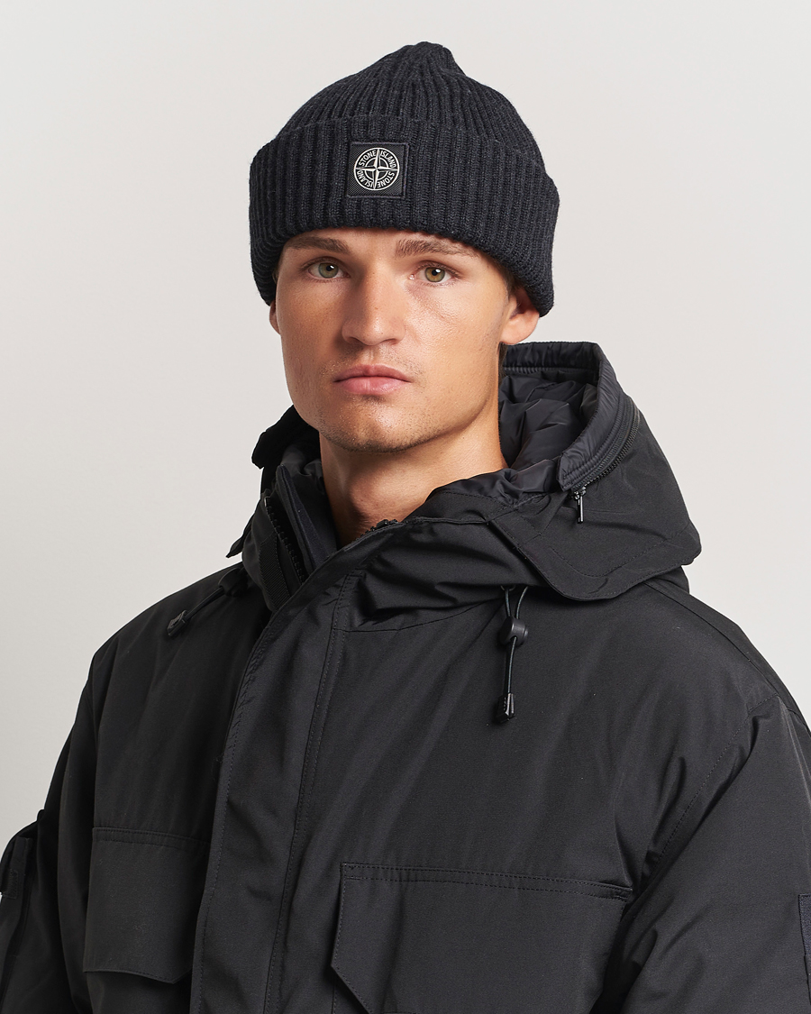 Herre | Huer | Stone Island | Full Rib Wool Beanie Melange Charcoal