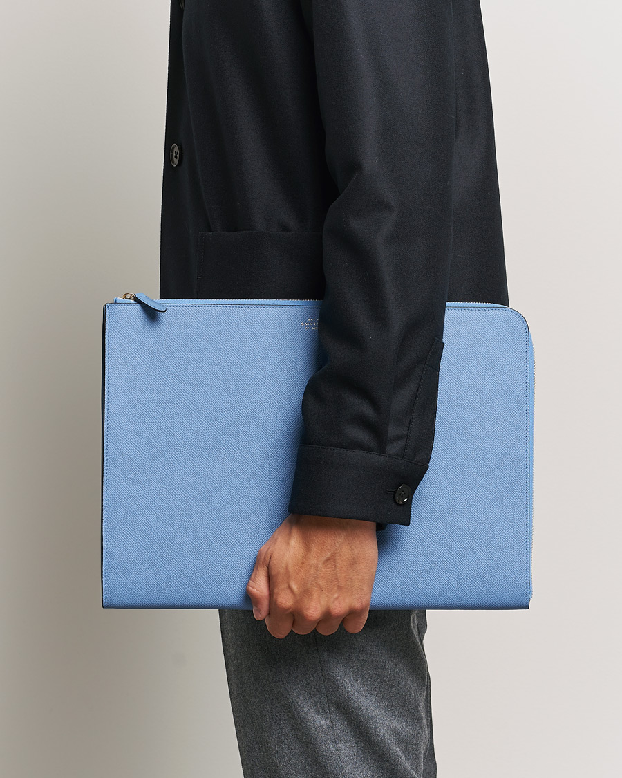 Herre | Smythson Panama Large Laptop Case Nile Blue | Smythson | Panama Large Laptop Case Nile Blue
