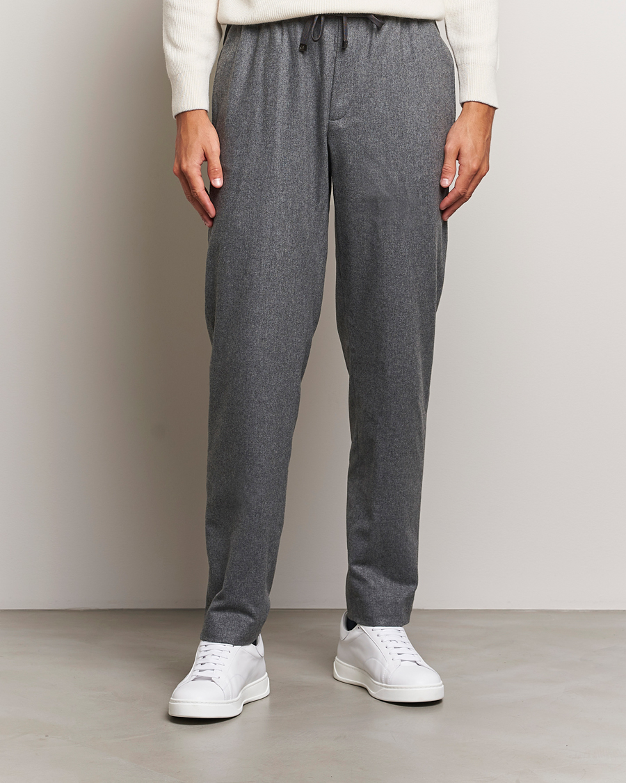 Herre | Flannelsbukser | Moncler | Flannel Drawstring Pants Grey Melange