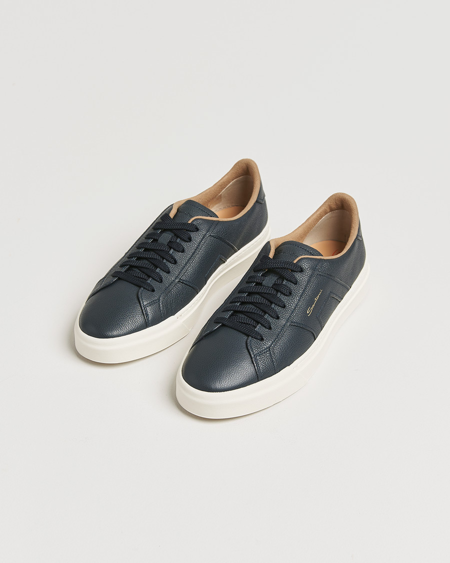 Herre |  | Santoni | Double Buckle Sneakers Navy Grain