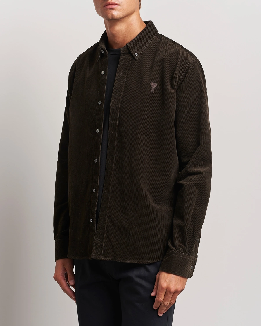 Herre |  | AMI | Classic Fit Corduroy Shirt Dark Coffee