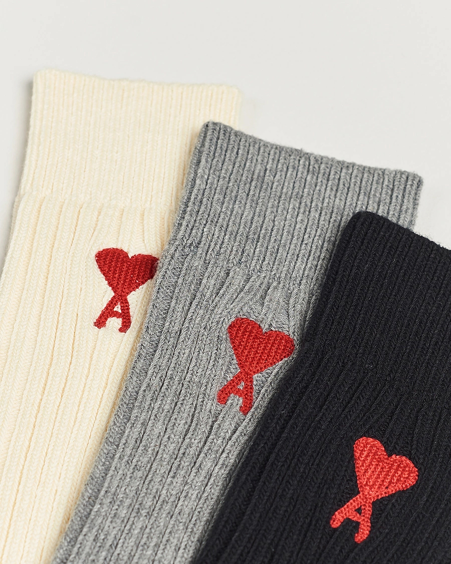 Herre |  | AMI | 3-Pack Heart Logo Socks White/Grey/Black