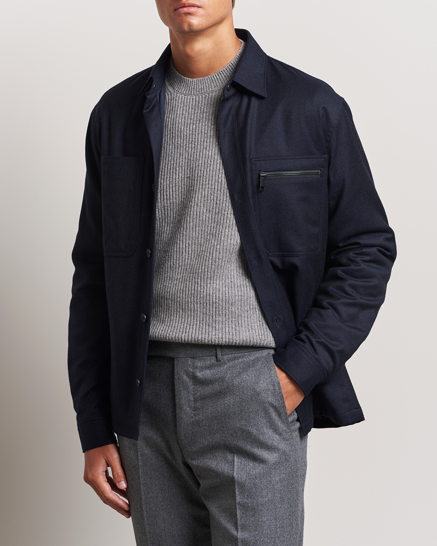 Herre | Tøj | Zegna | Techmerino Flannel Shirt Jacket Navy