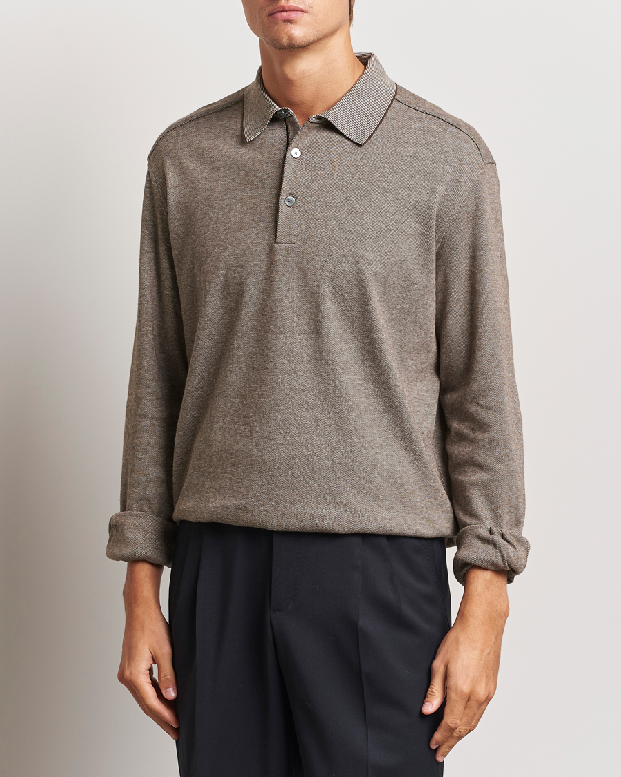 Herre |  | Zegna | Soft Cotton Long Sleeve Polo Beige