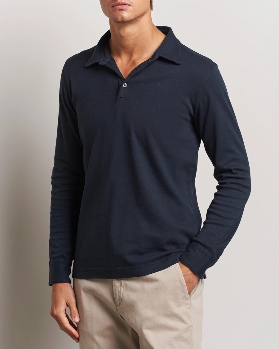 Herre | Italian Department | Zanone | Heavy Jersey Long Sleeve Polo Navy