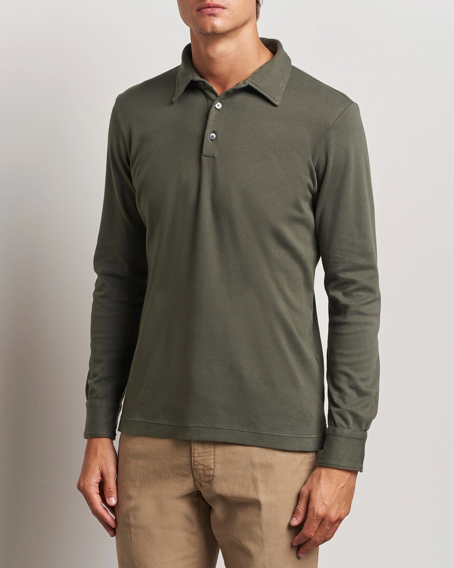 Herre | Italian Department | Zanone | Heavy Jersey Long Sleeve Polo Olive