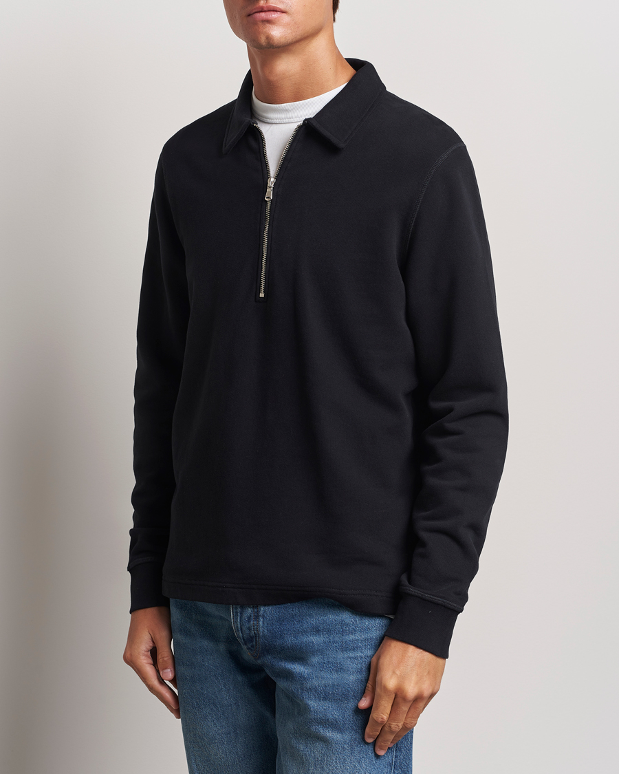 Herre |  | Sunspel | Zip Loopback Sweatshirt Polo Black