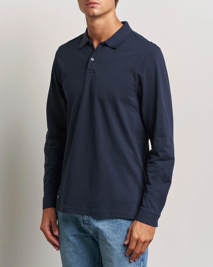 Herre | Polotrøjer | Sunspel | Long Sleeve Pique Poloshirt Navy