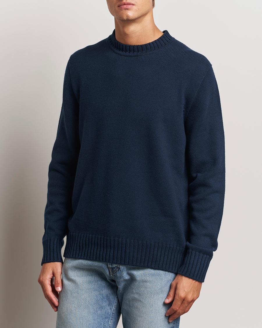 Herre |  | Sunspel | Mid Weight Cotton Crew Ligh Navy