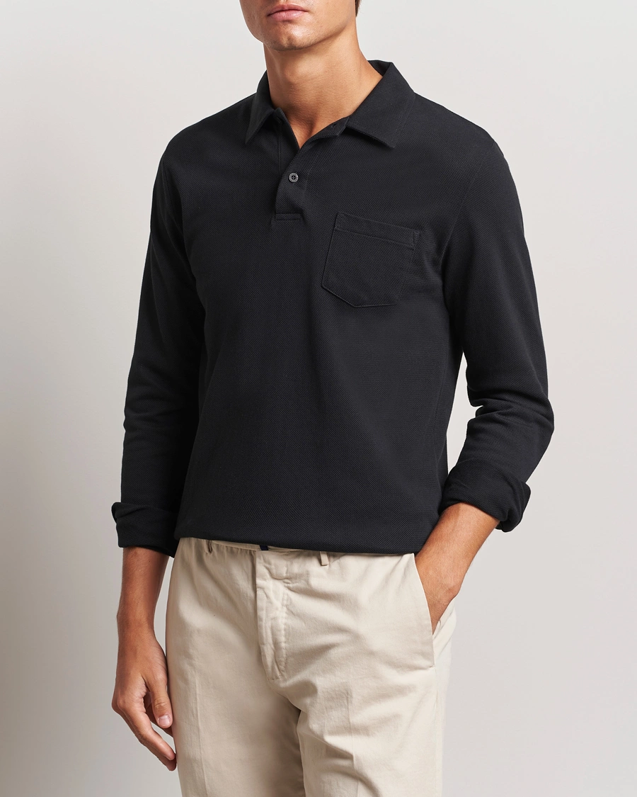 Herre | Polotrøjer | Sunspel | Riviera Long Sleeve Polo Black