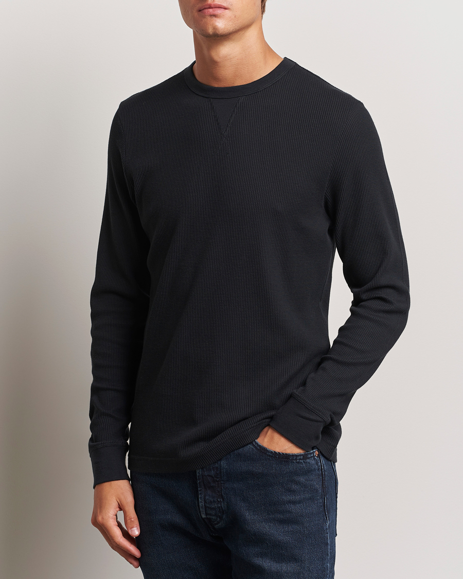 Herre |  | Sunspel | Long Sleeve Waffle T-Shirt Black