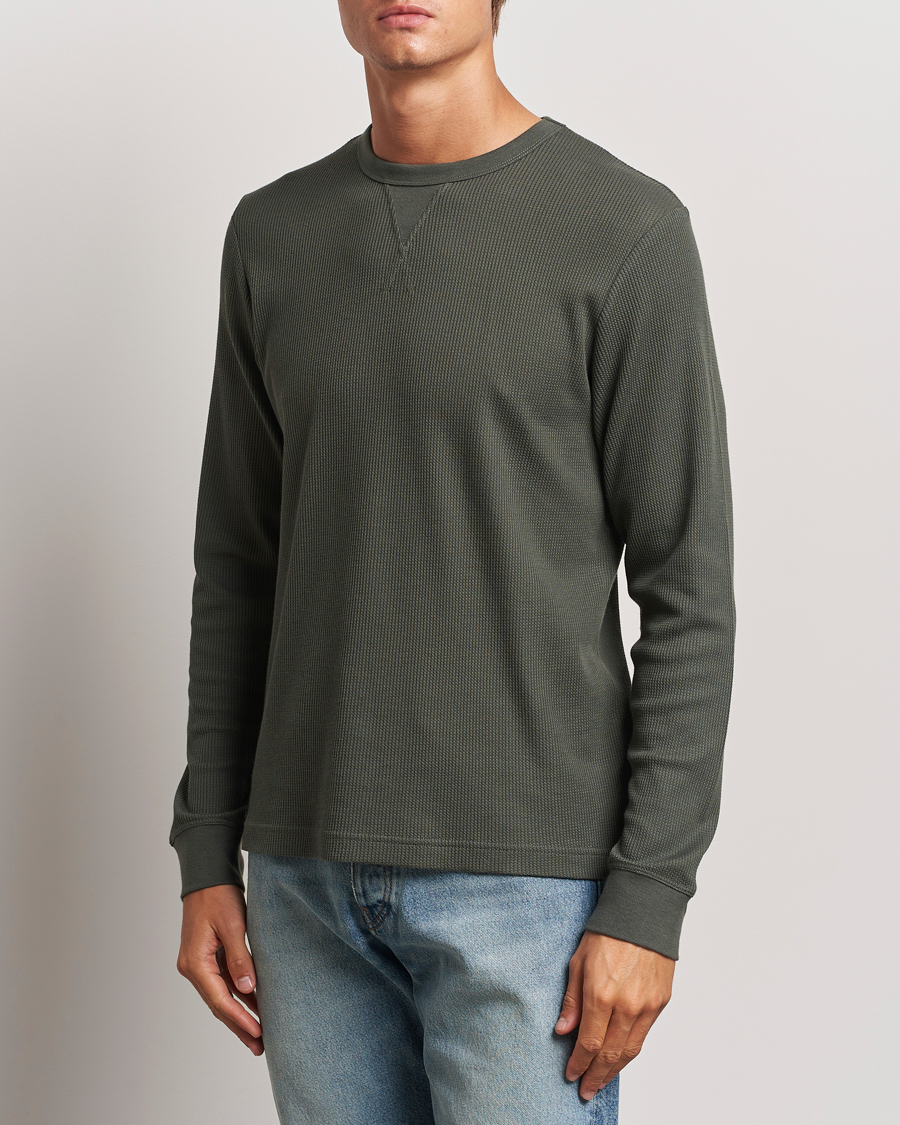 Herre |  | Sunspel | Long Sleeve Waffle T-Shirt Drill Green