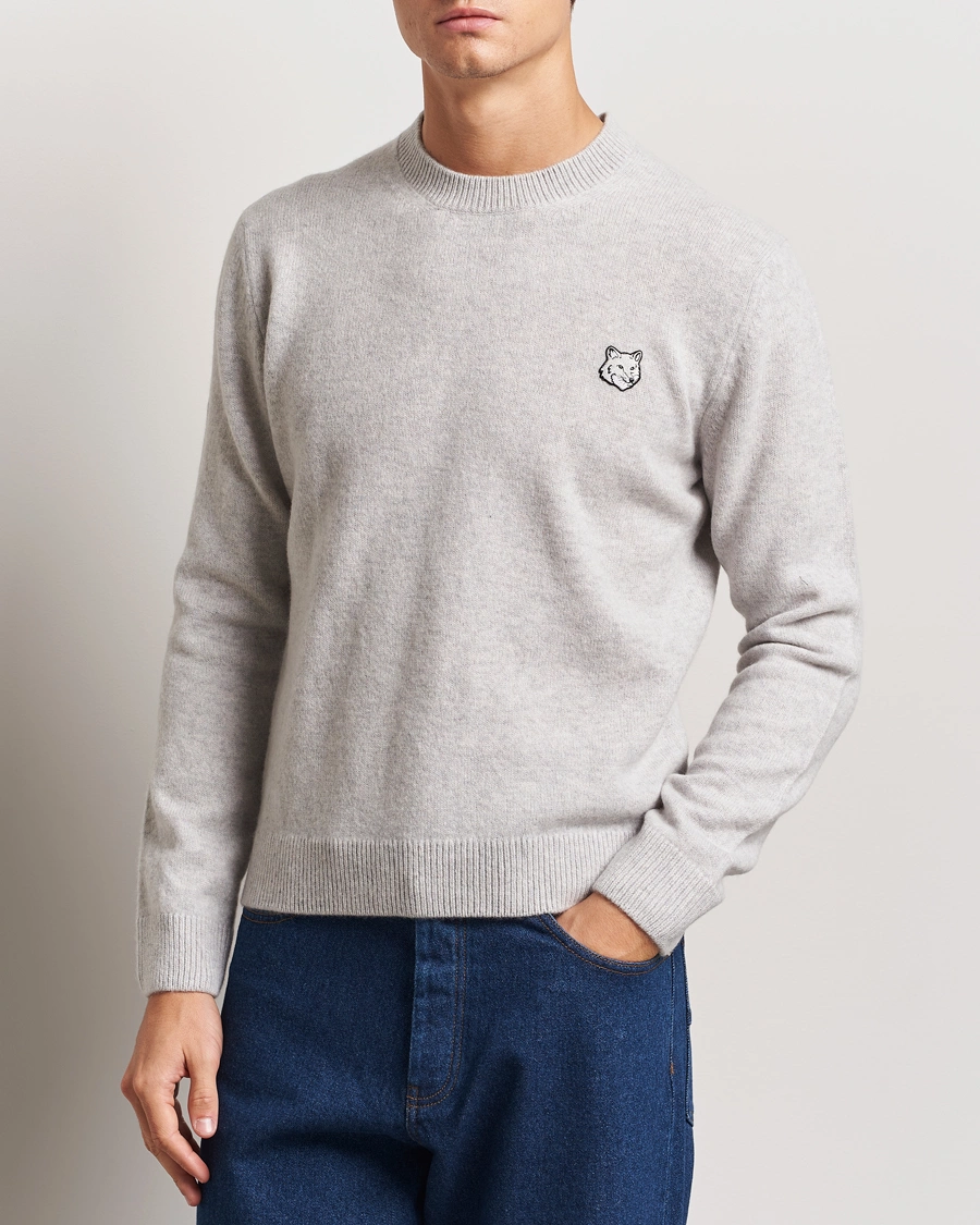 Herre |  | Maison Kitsuné | Bold Fox Lambswool Crew Neck Light Grey Melange