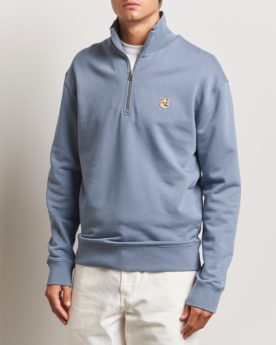 Herre | Maison Kitsuné | Maison Kitsuné | Fox Head Half Zip Sweatshirt Moonlight Blue