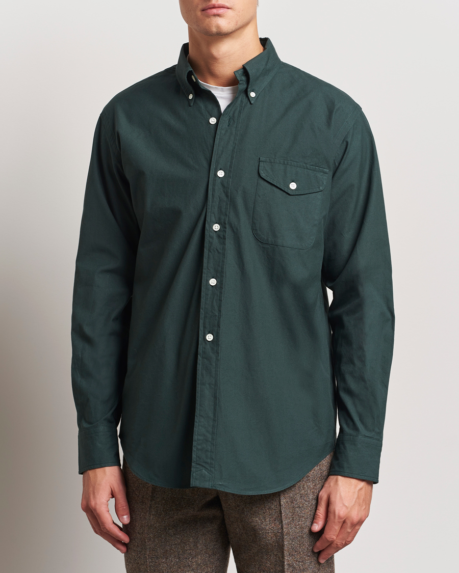 Herre |  | Kamakura Shirts | Vintage Ivy Flap Pocket Shirt Dark Green