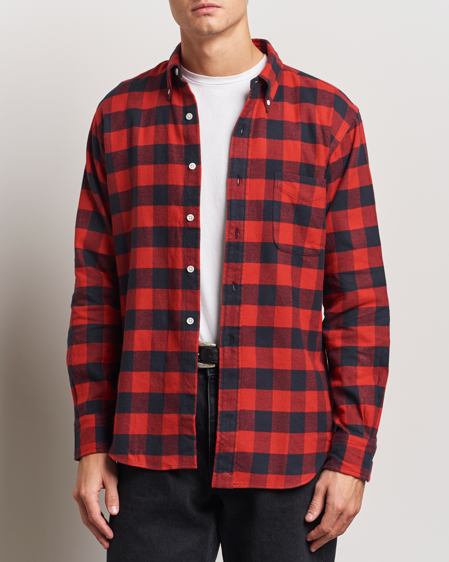 Herre |  | Kamakura Shirts | Vintage Ivy Buffalo Check Flannel Shirt Red