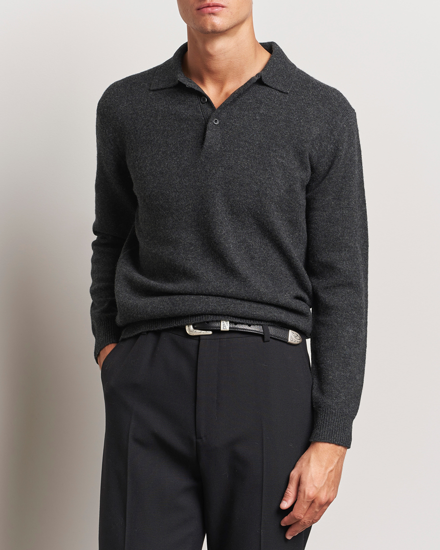 Herre |  | BEAMS PLUS | Long Sleeve Knitted Polo Charcoal