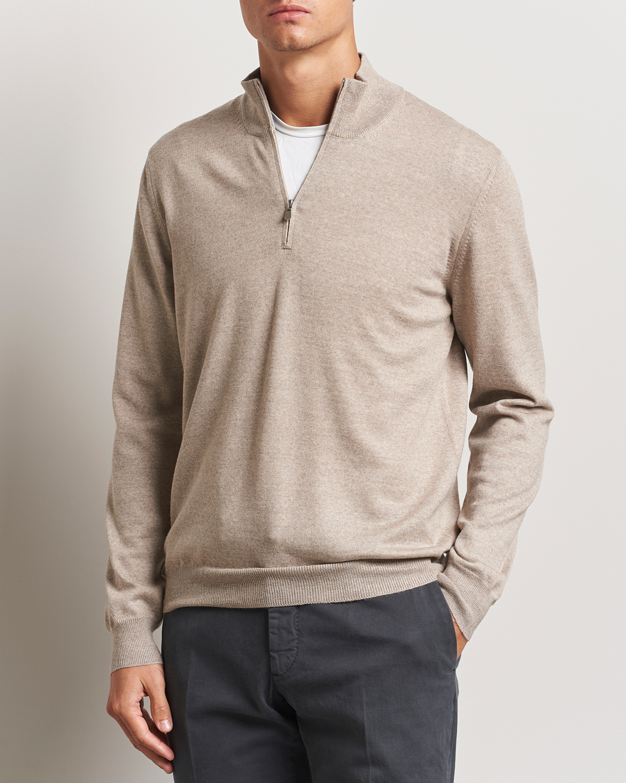 Herre |  | Gran Sasso | Merino Fashion Fit Half Zip Light Beige