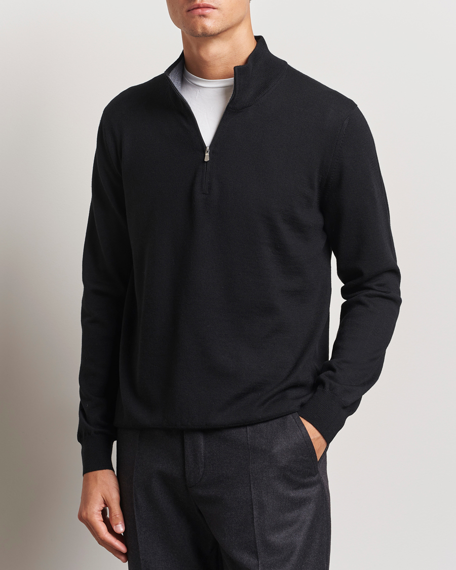 Herre |  | Gran Sasso | Merino Fashion Fit Half Zip Black