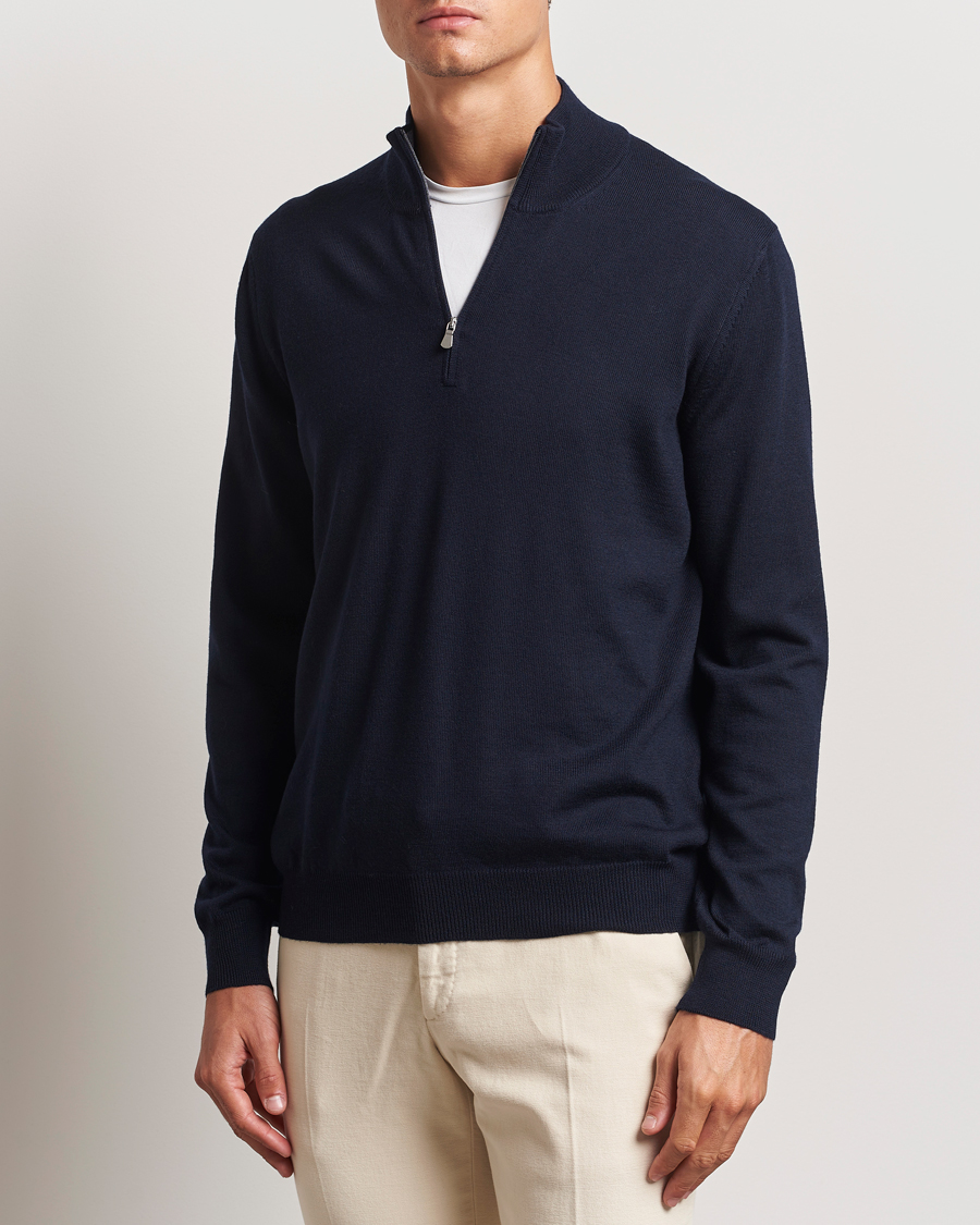 Herre |  | Gran Sasso | Merino Fashion Fit Half Zip Navy