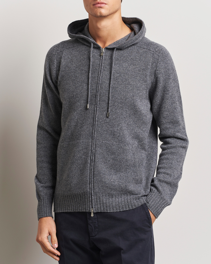 Herre |  | Gran Sasso | Full Zip Wool Hoodie Grey Melange