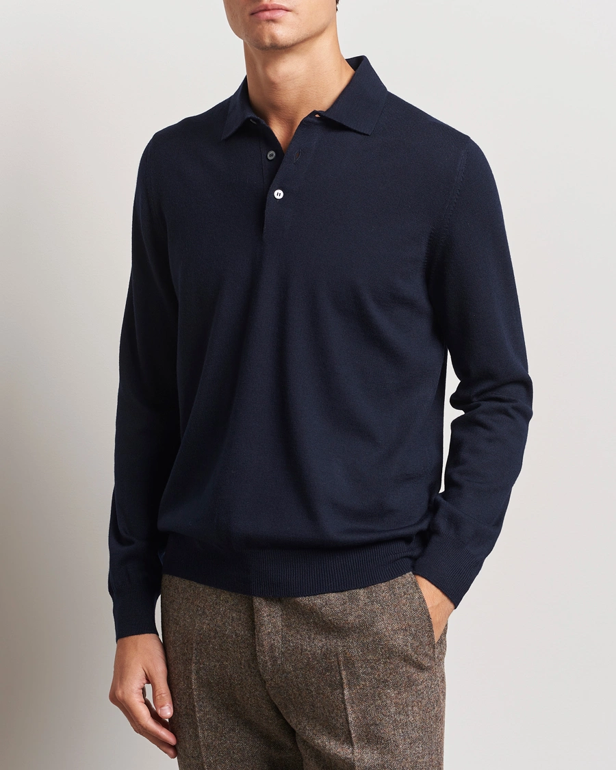 Herre |  | Gran Sasso | Merino Fashion Fit Polo Navy