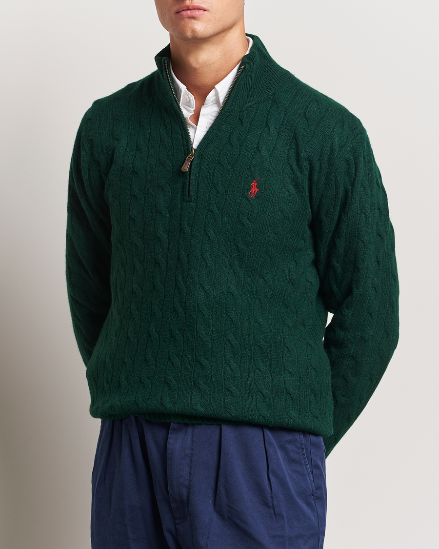 Herre |  | Polo Ralph Lauren | Wool/Cashmere Cable Half Zip Green