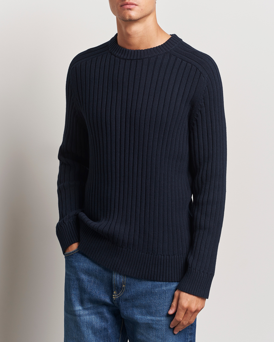 Herre |  | A Day\'s March | Elmer Cotton Knit Sweater Navy