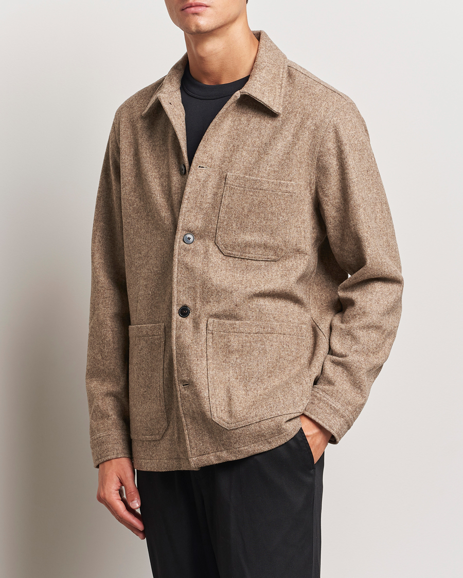 Herre | Business & Beyond | A Day\'s March | Original Wool Overshirt Light Taupe Melange