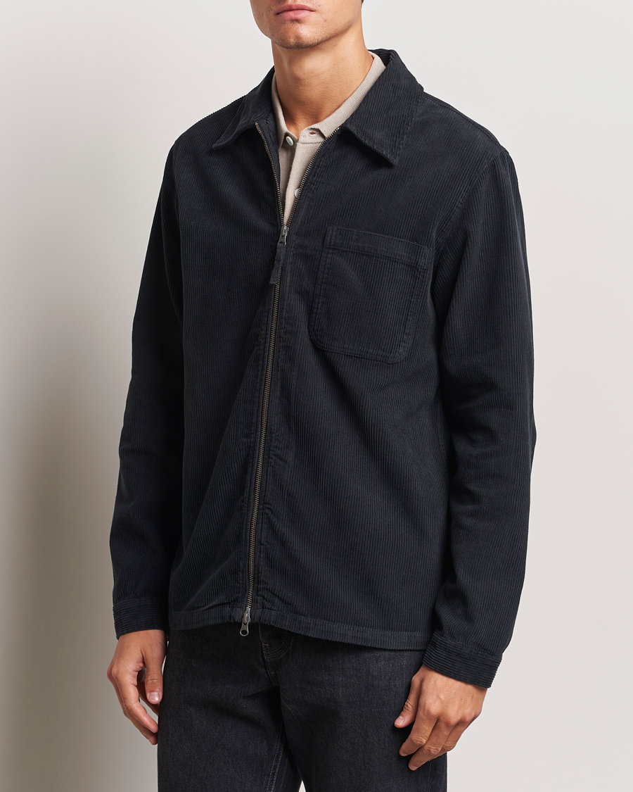 Herre |  | A Day\'s March | Fraser Zip Corduroy Overshirt Black