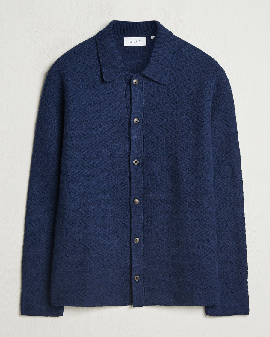 Herre | Nyheder | LES DEUX | Finnegan Knit Shirt Cardigan Dark Navy