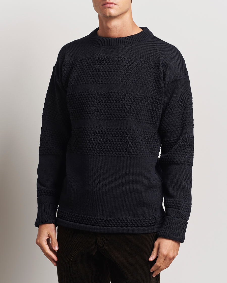 Herre |  | S.N.S. Herning | Fisherman Wool Crew Neck Sweater Navy Blue