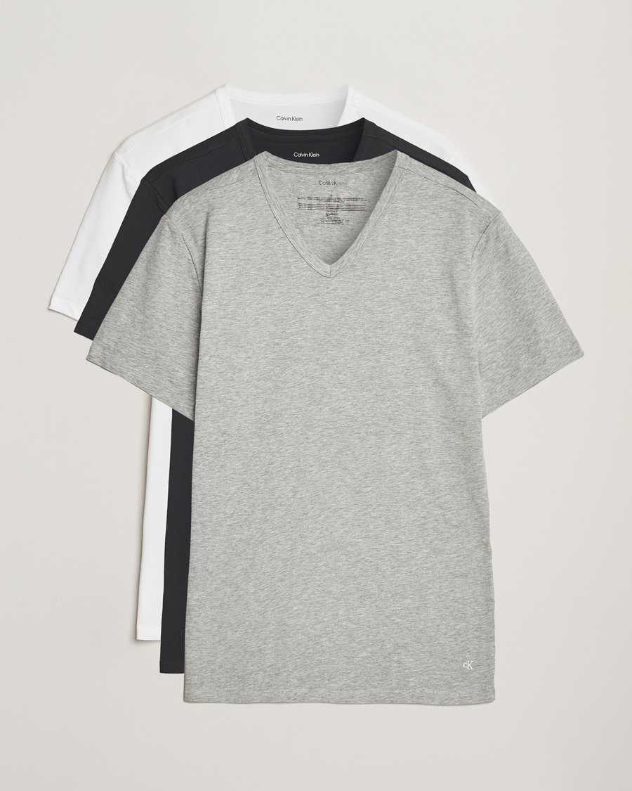 Herre | T-Shirts | Calvin Klein | 3-Pack Cotton Stretch V-Neck T-Shirt White/Black/Grey