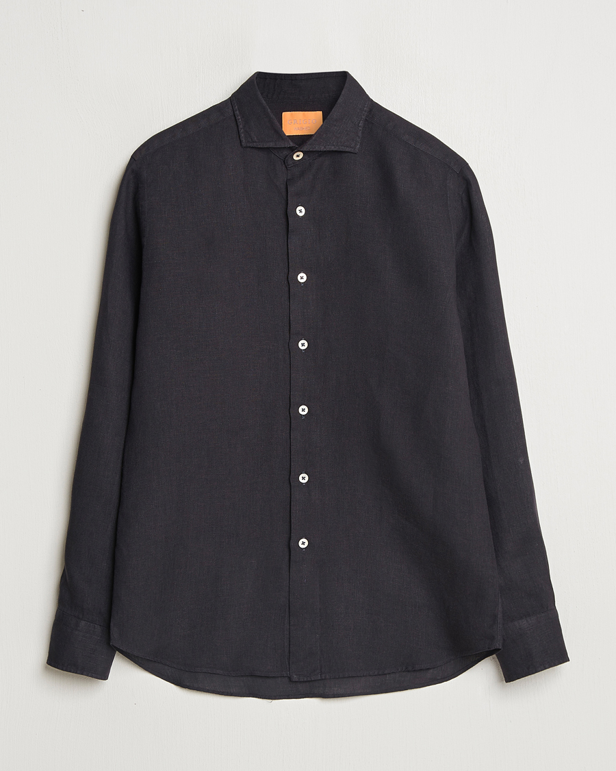 Herre | Skjorter | Grigio | Linen Casual Shirt Black