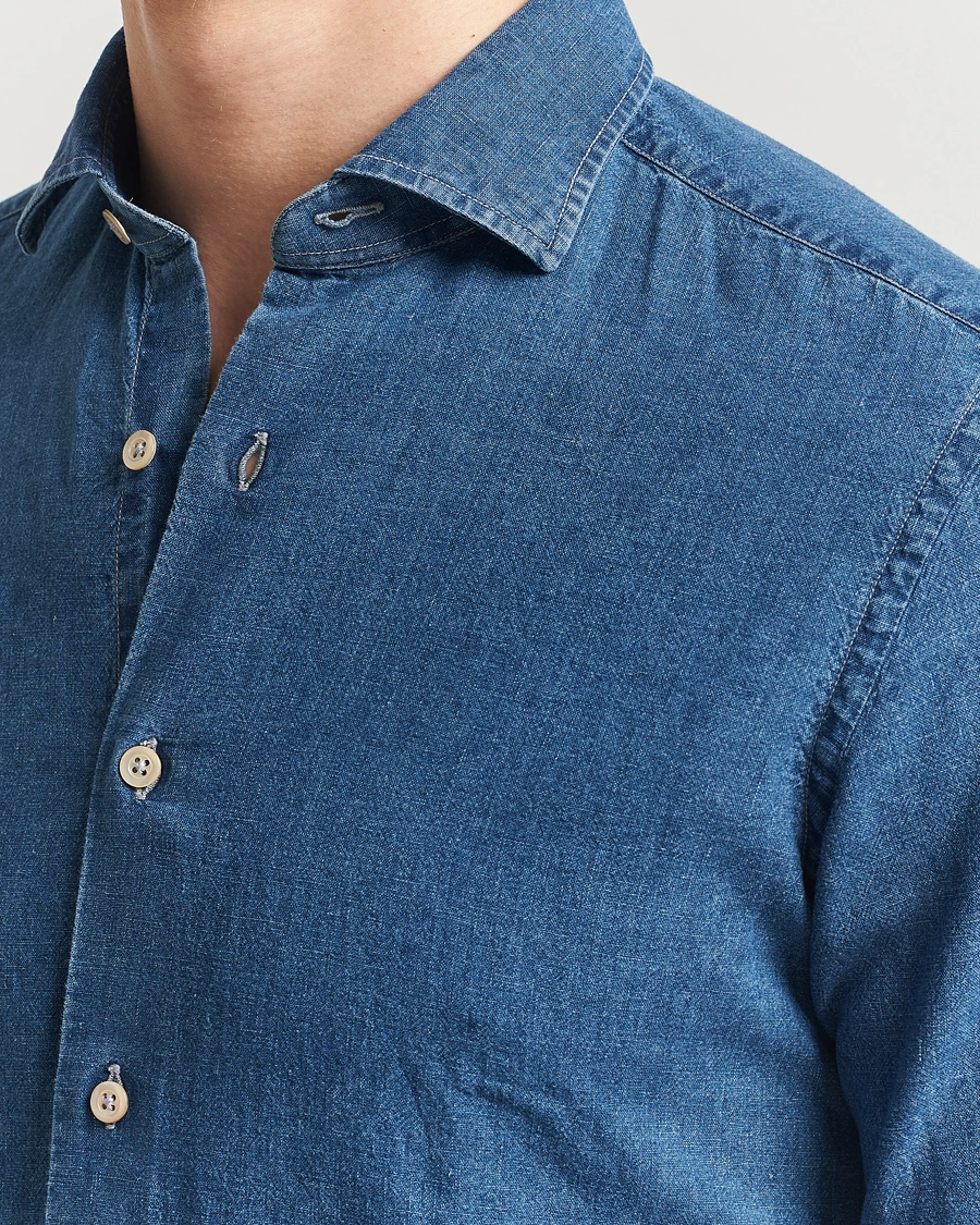Herre | Skjorter | Grigio | Cotton/Linen Denim Shirt Washed Indigo