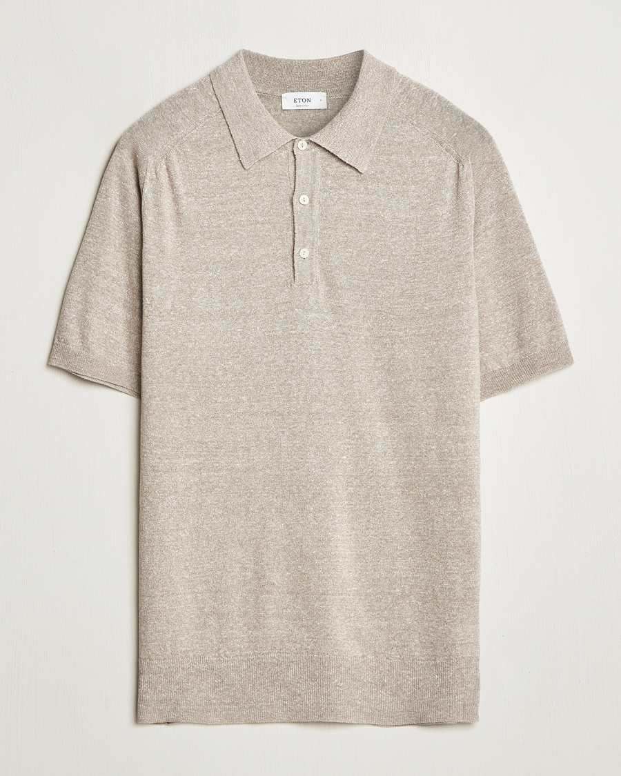 Herre | Polotrøjer | Eton | Cotton/Linen Fine Knitted Polo Beige