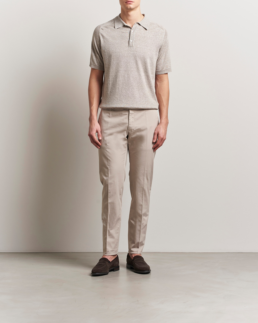Herre | Polotrøjer | Eton | Cotton/Linen Fine Knitted Polo Beige
